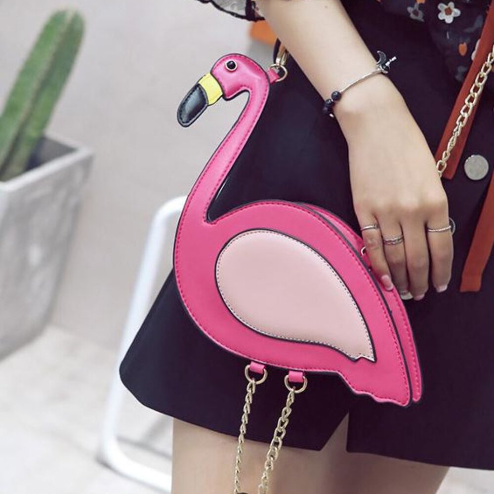 Flamingo Shaped 3D Crossbody Handbag/ Tropical Purse With Gold Chain Strap - NWT - Picture 7 of 9